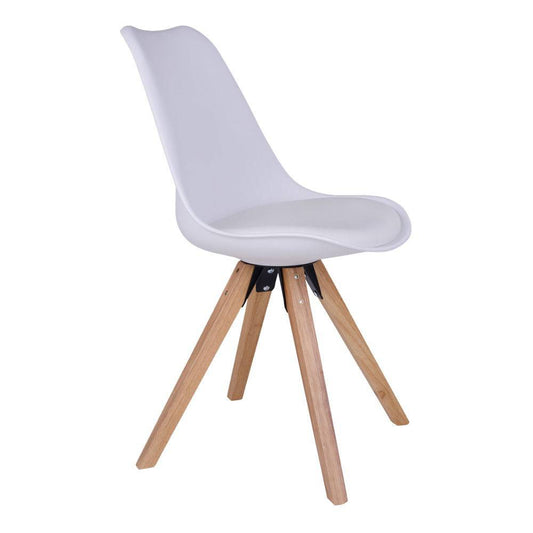Scaun de dining alb cu picioare de culoare natur