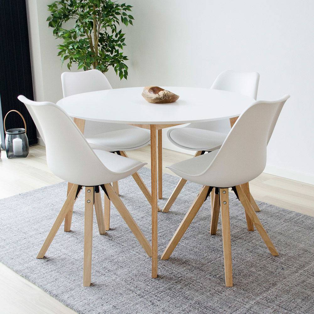 Scaun de dining alb cu picioare de culoare natur - living modern