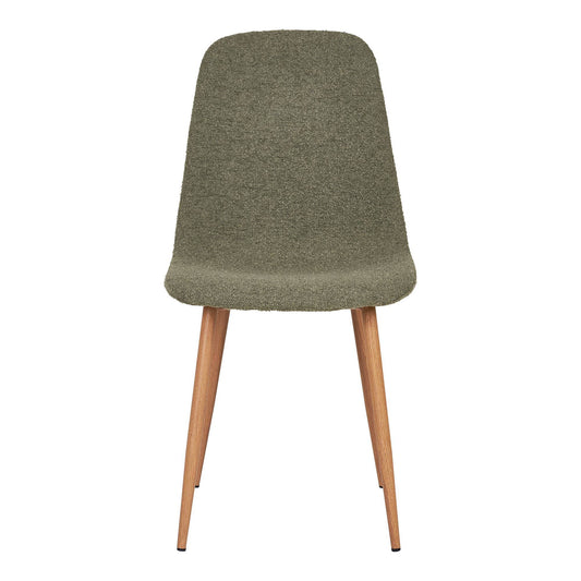 Scaun de dining, material bouclé, verde inchis, picioare cu aspect de lemn