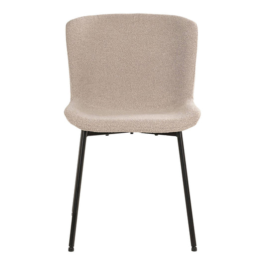 Scaun de dining, material bouclé, bej, picioare negre