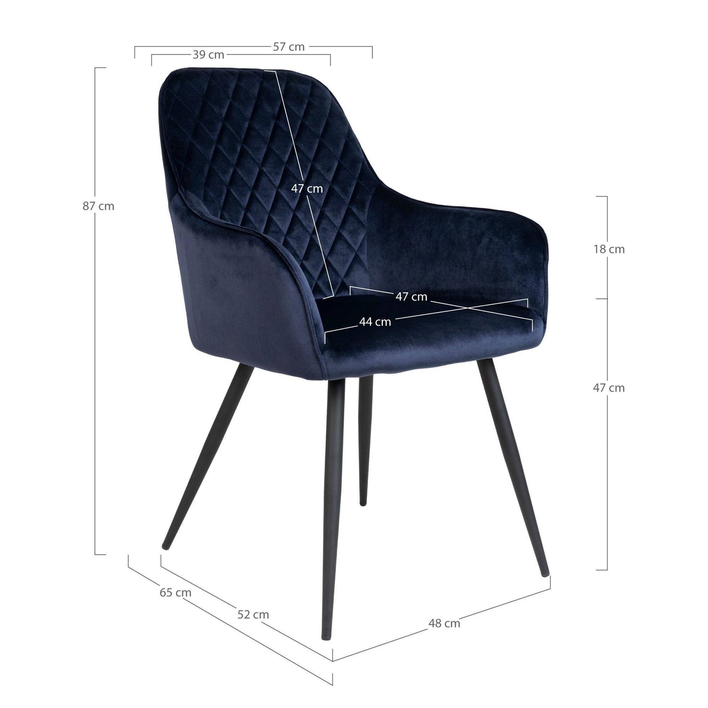 Scaun de dining din catifea, albastru, picioare negre