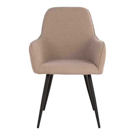 Scaun de dining, material bouclé, bej, picioare negre