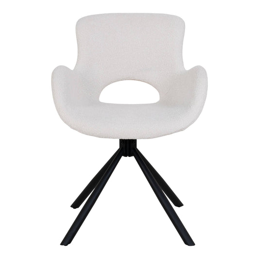 Scaun de dining rotativ, material bouclé, alb inchis