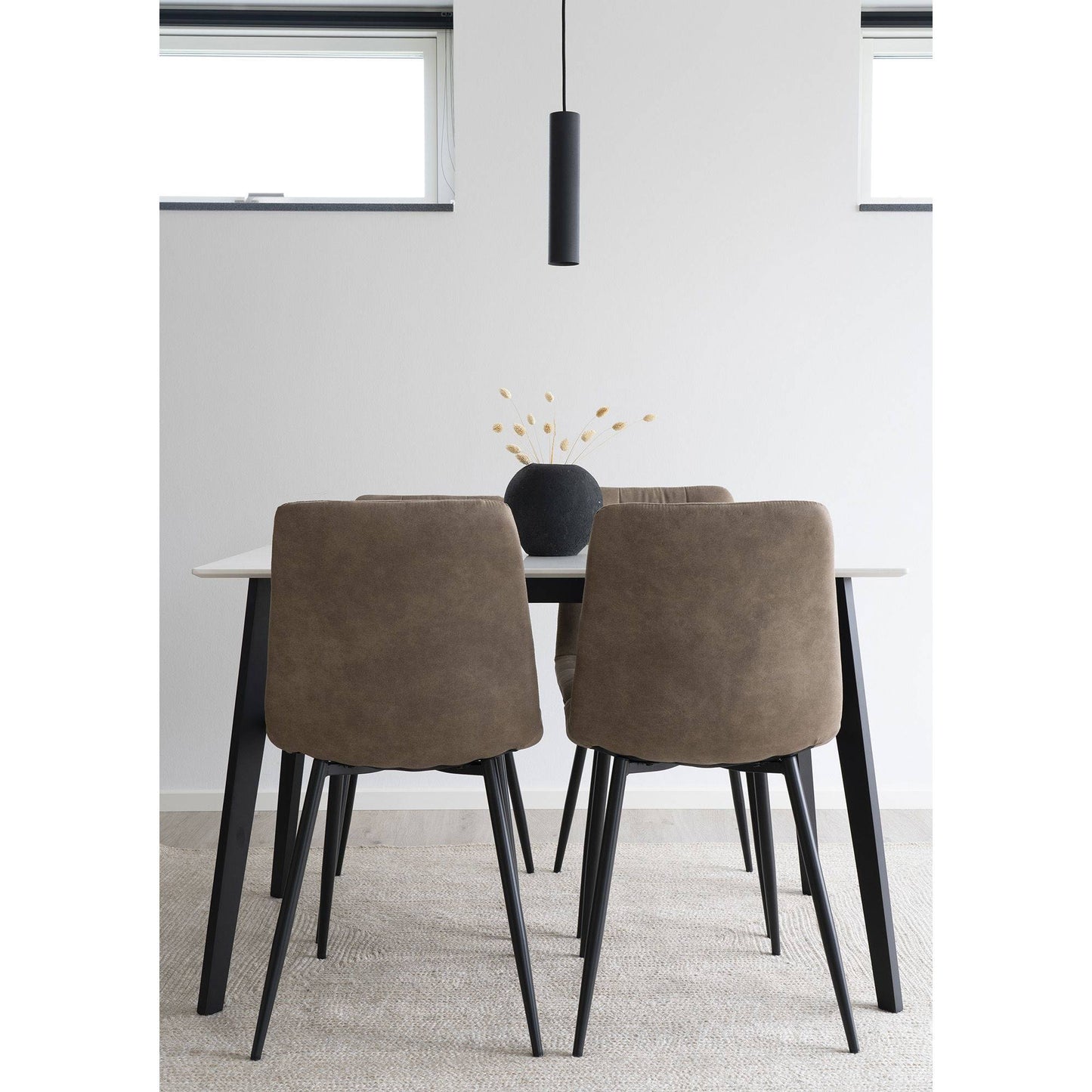Scaun de dining rotativ, material bouclé, bej-gri, in living modern