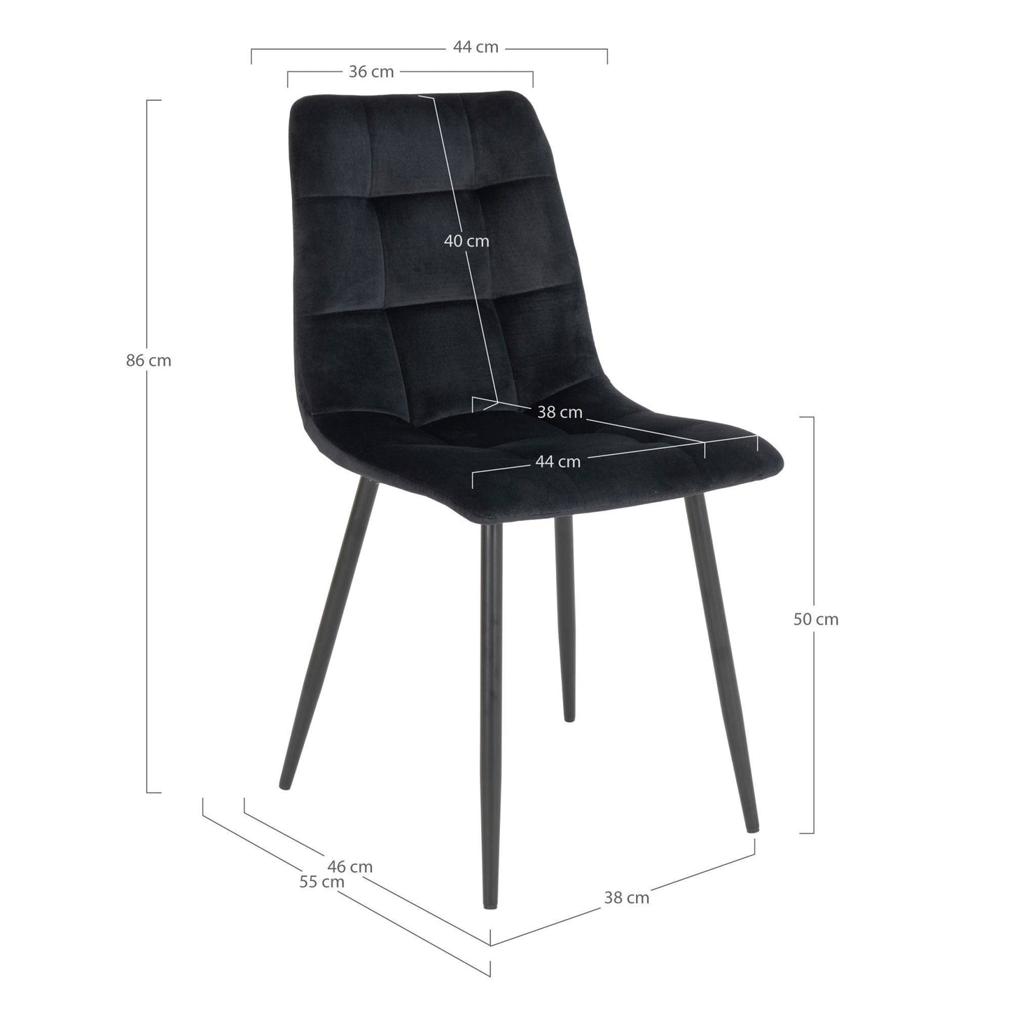 Scaun de dining din catifea, negru, picioare negre