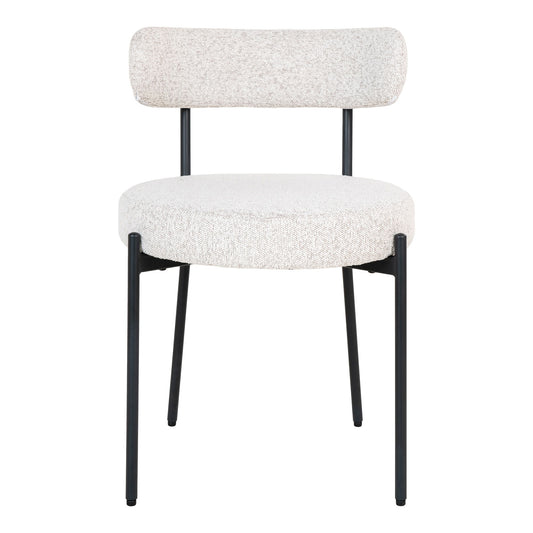 Scaun de dining din material bouclé, alb, picioare negre