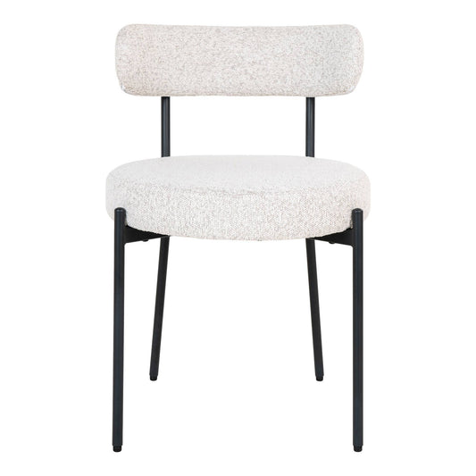 Scaun de dining din material bouclé, alb, picioare negre