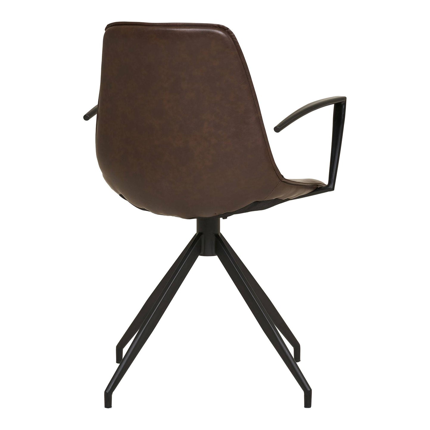 Scaun de dining rotativ cu cotiere, piele PU, maro inchis cu picioare negre