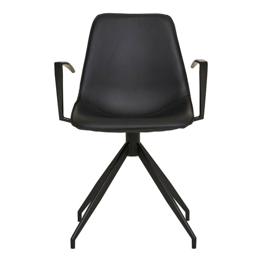 Scaun de dining rotativ, cu cotiere, piele PU, negru cu picioare negre