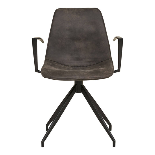 Scaun de dining rotativ cu cotiere, microfibra, gri cu picioare negre