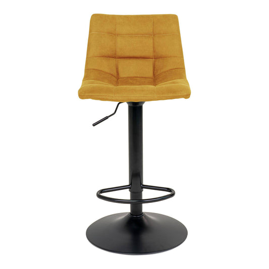 Scaun de bar din catifea, galben mustar, picioare negre