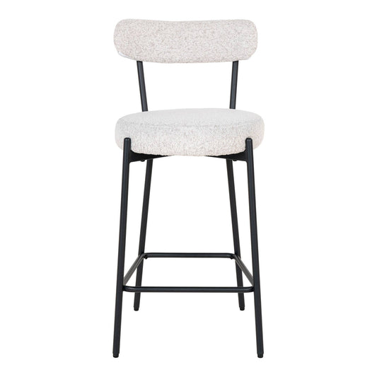 Scaun de bar rotativ, material bouclé, alb, picioare negre