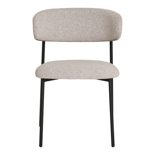 Scaun de dining, material bouclé, nisipiu, picioare negre