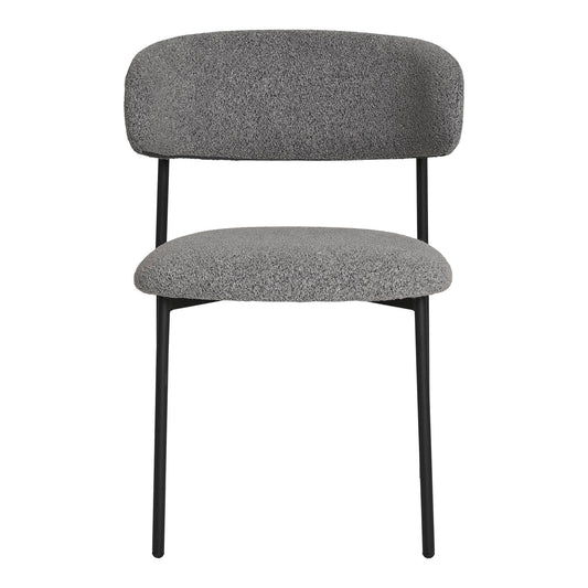 Scaun de dining, material bouclé, gri deschis, picioare negre