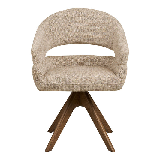 Scaun de dining rotativ, nisipiu heather, picioare din stejar maro