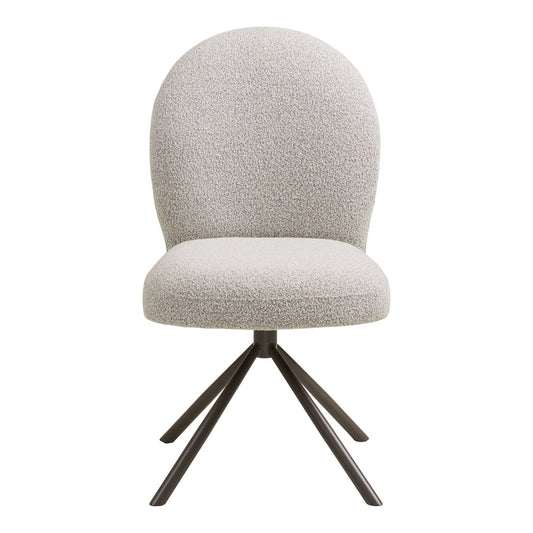 Scaun de dining rotativ, bouclé, nisipiu, picioare gri