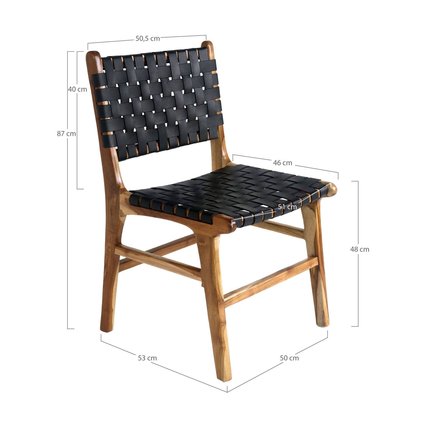 Scaun de dining din piele, negru, picioare din tec