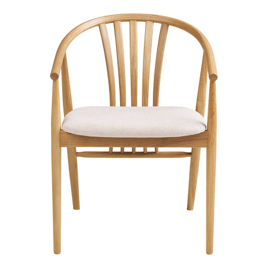 Scaun de dining din lemn de stejar cu sezut textil, natur/nisipiu
