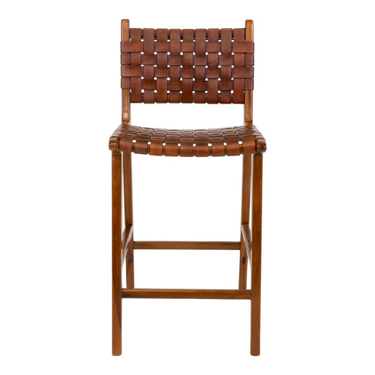 Scaun de bar din piele maro, picioare din tec