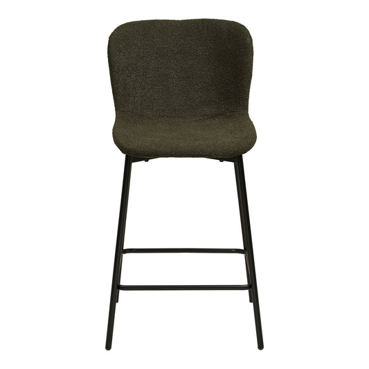 Scaun de bar din material bouclé, verde, cu picioare negre