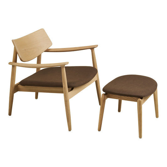 Set fotoliu si taburet, natur/maro
