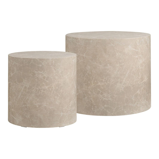 Masuta de cafea rotunda cu aspect de marmura bej, set de 2