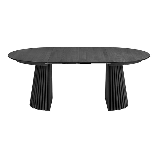 Masa de dining din furnir de stejar, negru, incl. doua placi de extensie