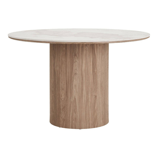 Masa de dining cu blat ceramic, alb/maro