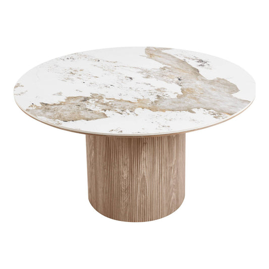 Masa de dining, blat ceramic, alb/maro