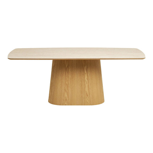 Masa de dining cu blat ceramic/furnir de frasin, aspect travertin/natur