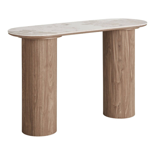 Consola cu blat ceramic, alb/maro