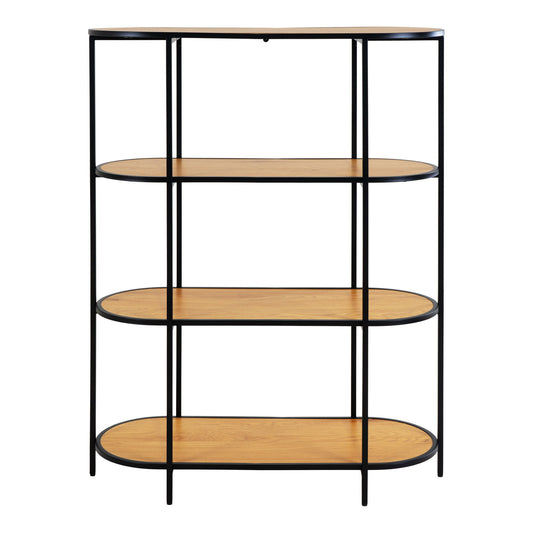 Etajera ovala cu 4 rafturi, aspect stejar, rama neagra
