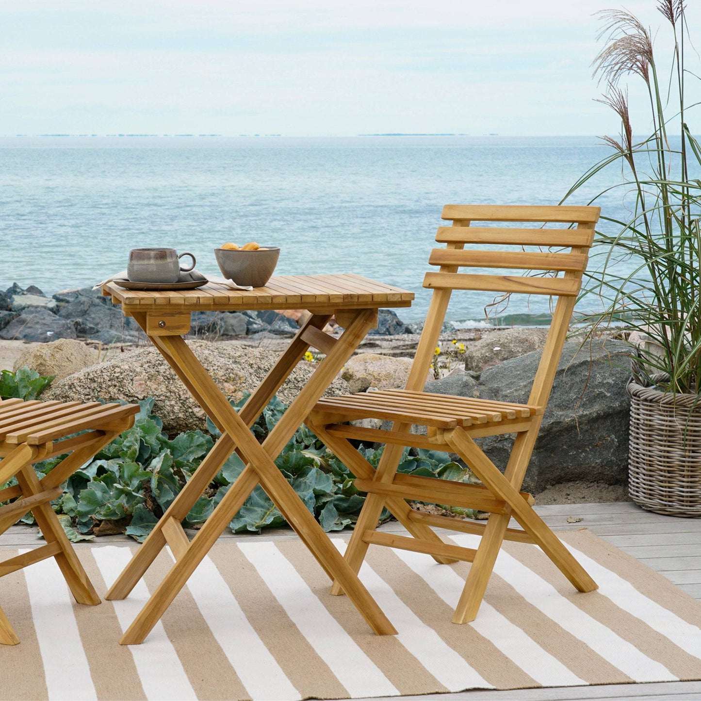 Covor , 100% plastic reciclat, bej/alb cald, pe terasa