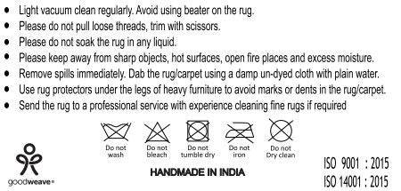 Instructiuni de ingrijire pentru covor, cu text si simboluri