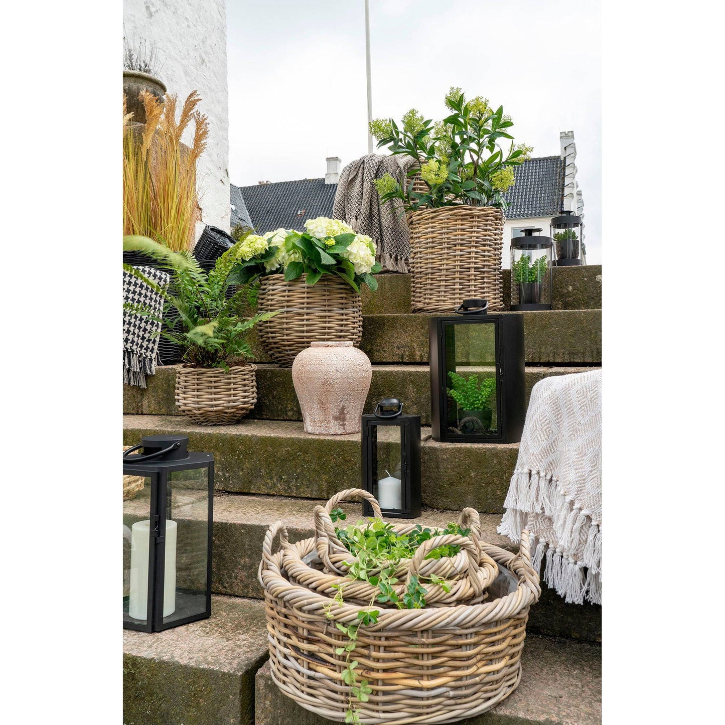 cos din ratan kubu, natur set de 3, in decor scandinav