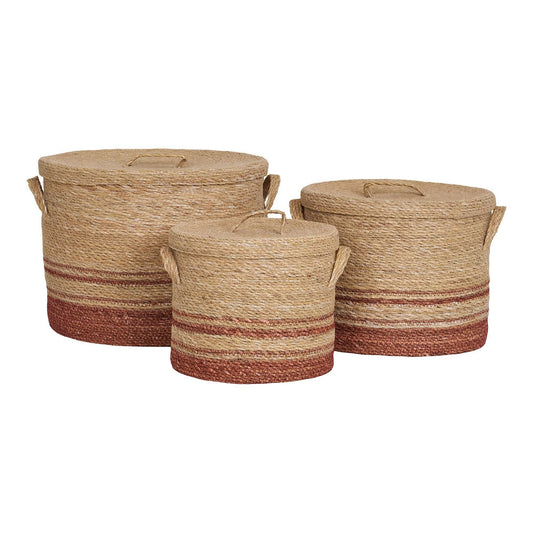 cos din iarba de mare, natur/maro set de 3