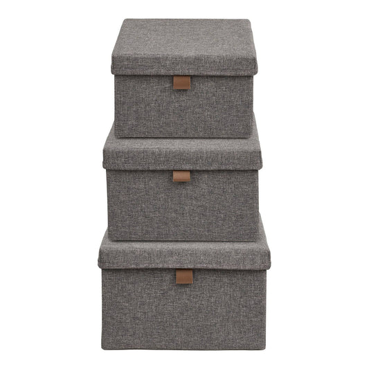 Cutii de depozitare, textil, gri inchis, set de 3