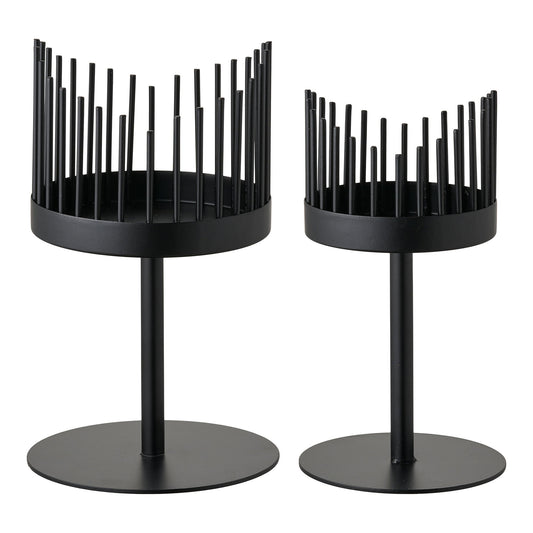 Suport pentru lumanare, din otel negru, set de 2