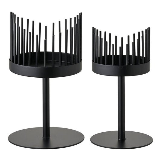 Suport pentru lumanare, din otel negru, set de 2
