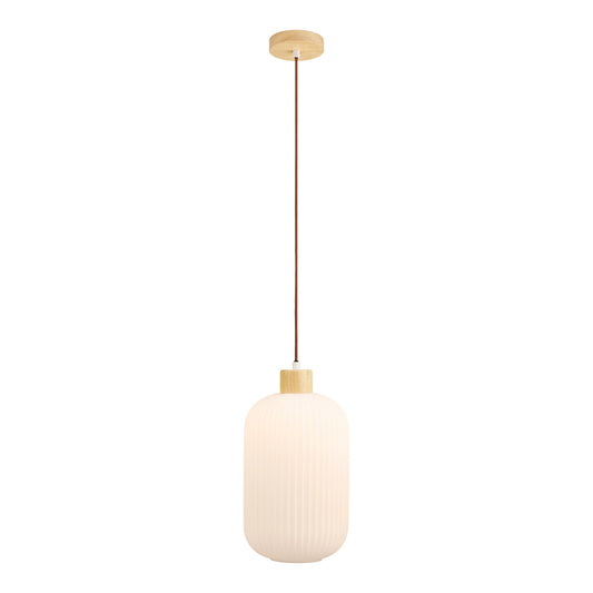 Pendul din sticla/lemn, alb ø20 cm