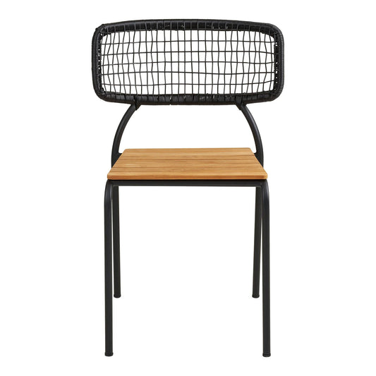 Scaun de dining, din tec/poliratan, negru/natur cu picioare negre