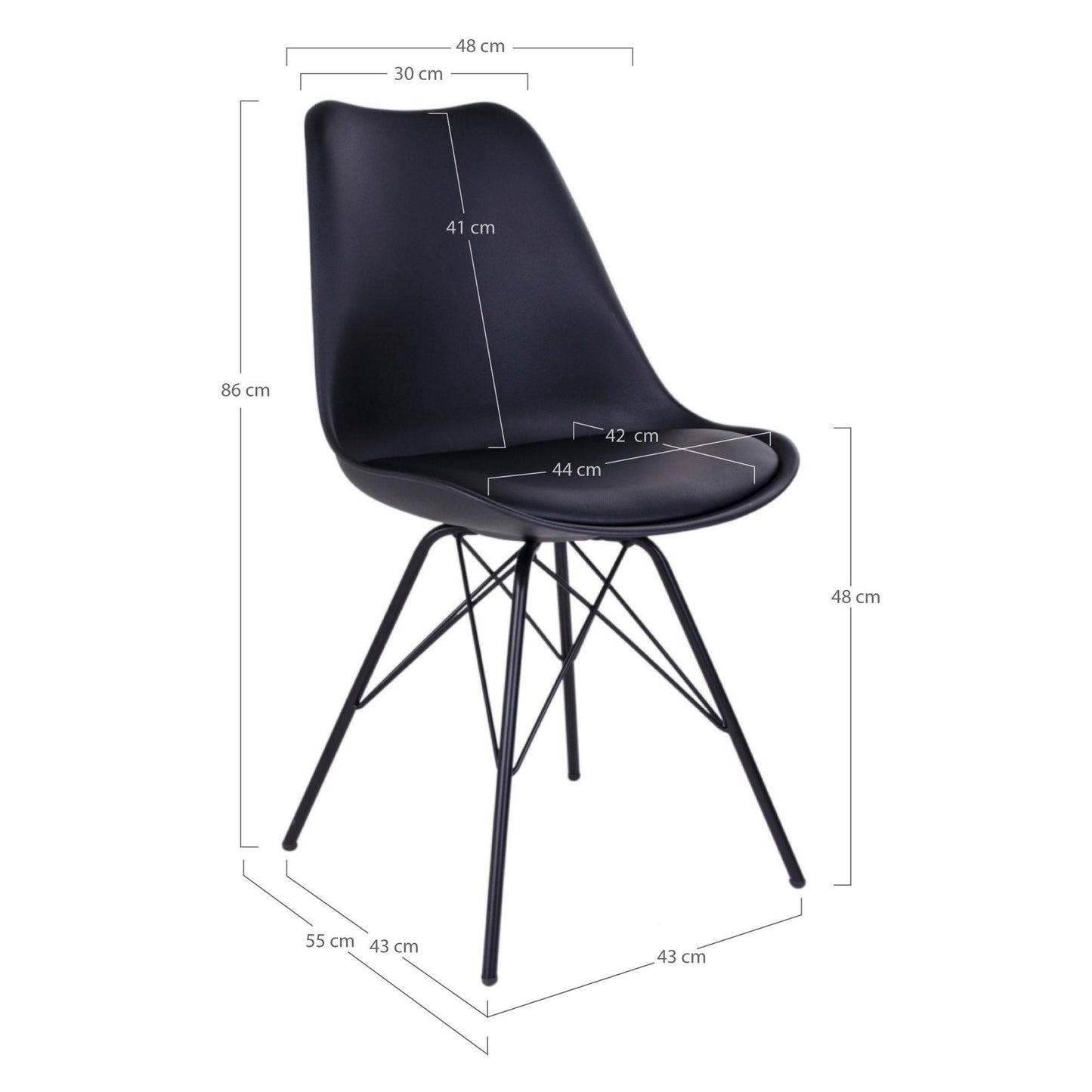 Scaun de dining - PU piele, negru, picioare negre