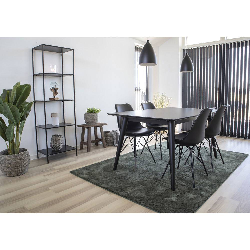 Scaun de dining - PU piele, negru, picioare negre - living scandinav