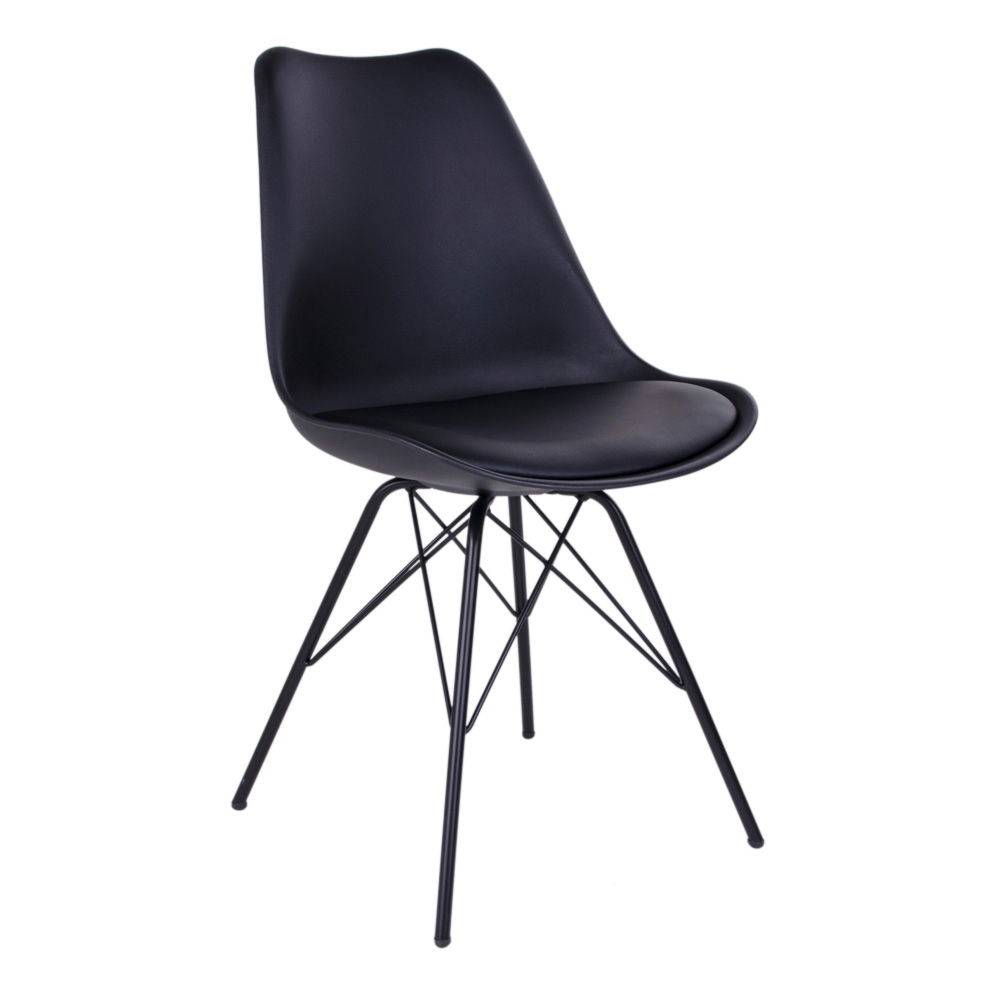 Scaun de dining - PU piele, negru, picioare negre