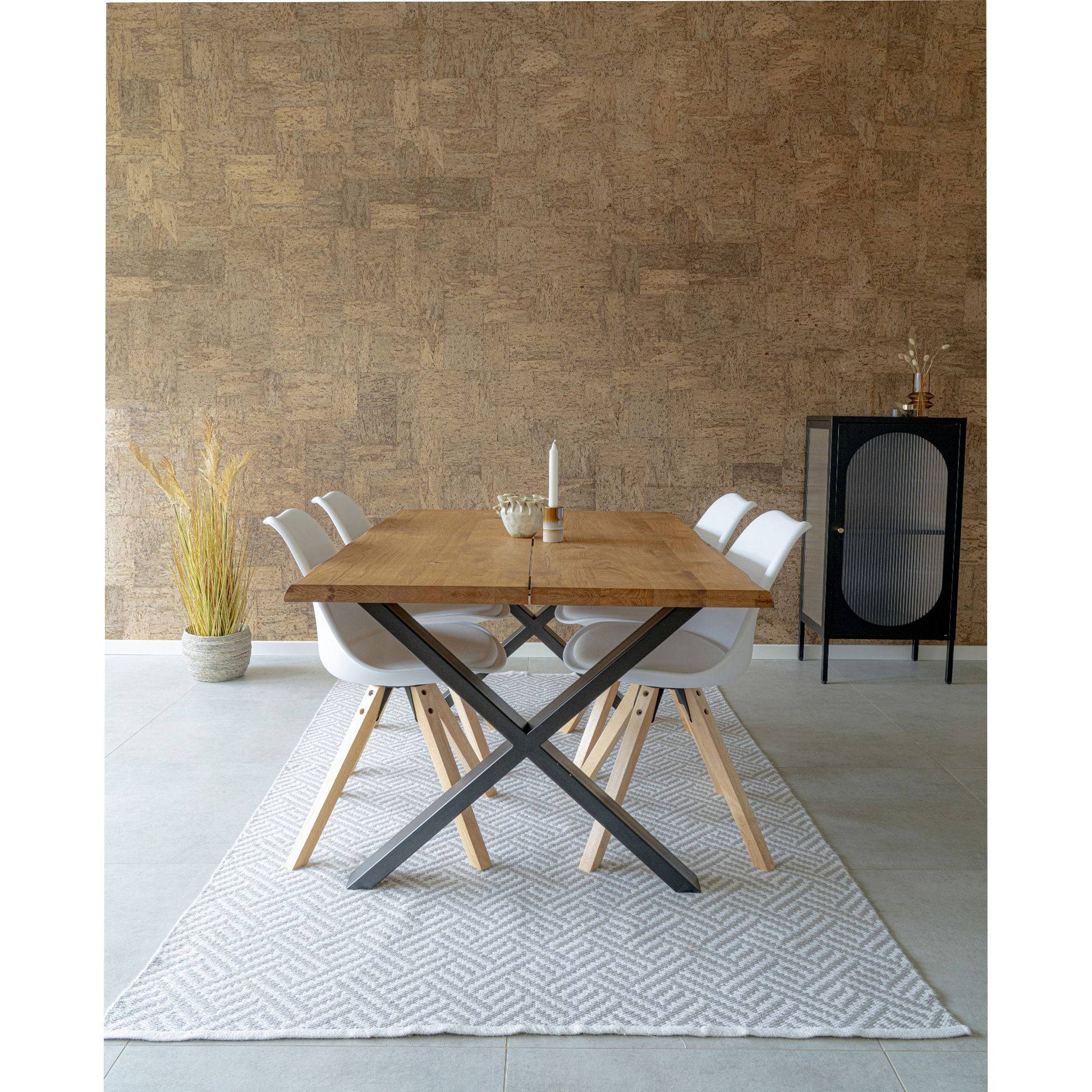 Scaun de dining alb cu picioare de culoare natur