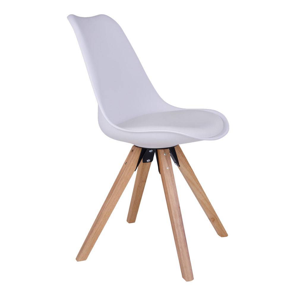 Scaun de dining alb cu picioare de culoare natur