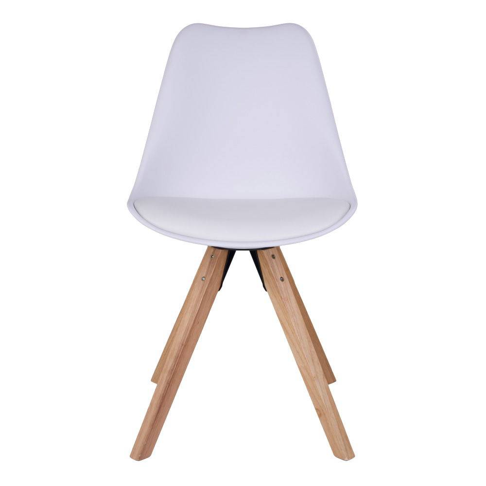 Scaun de dining alb cu picioare de culoare natur