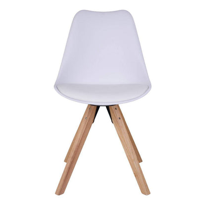 Scaun de dining alb cu picioare de culoare natur