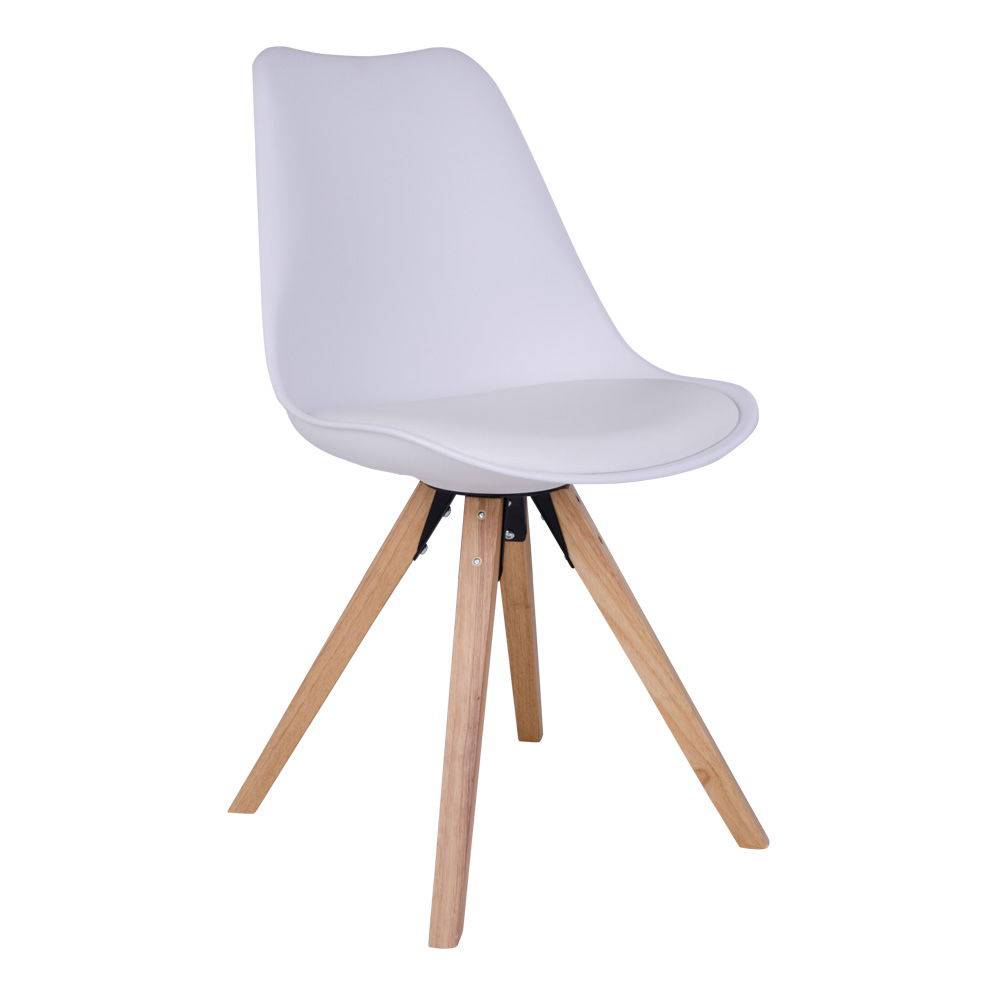 Scaun de dining alb cu picioare de culoare natur