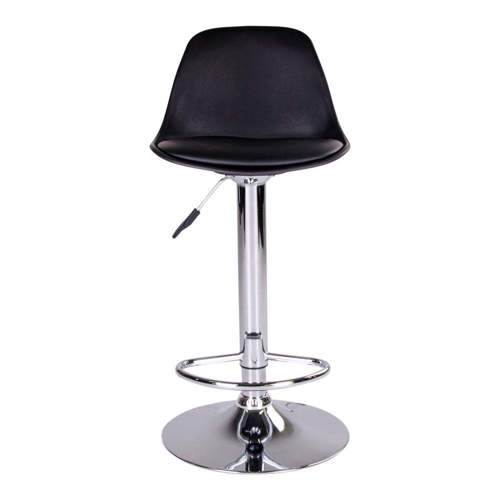 Scaun de bar, PU piele, negru, picioare cromate